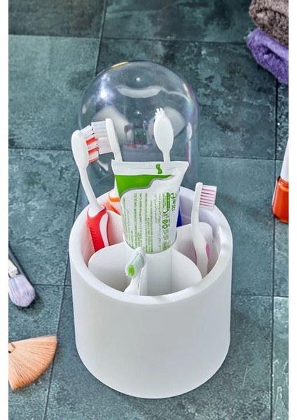 7 Bölmeli Mika Kapaklı Beyaz Diş Fırçalık Organizeri modelleri
