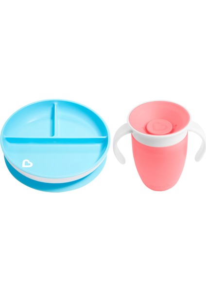 Sabit Vakumlu Beslenme Tabağı &mucize 360 Alıştırma Bardağı 6AY+ Mavi&pembe 2li Paket