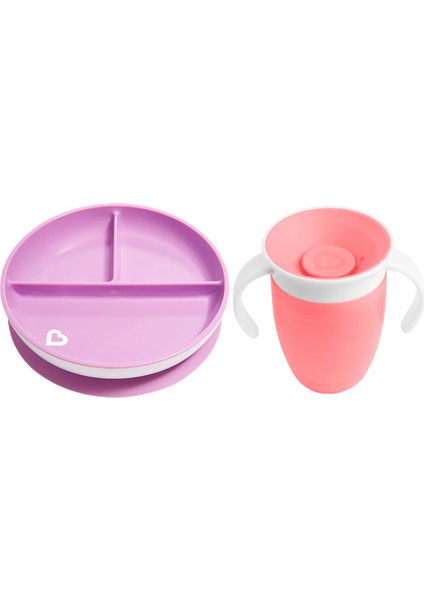 Sabit Vakumlu Beslenme Tabağı &mucize 360 Alıştırma Bardağı 6AY+ Mor&pembe 2li Paket