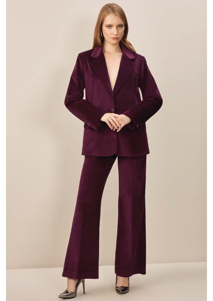 Erkek Yaka Mürdüm Kadife Blazer