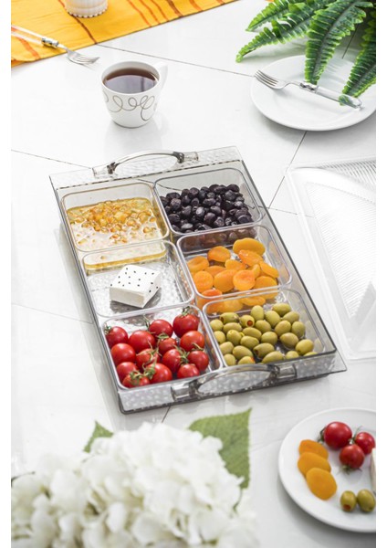 Akrilik Barok Füme 6 Bölmeli Tek Kapaklı Büyük Kahvaltılık fiyatları