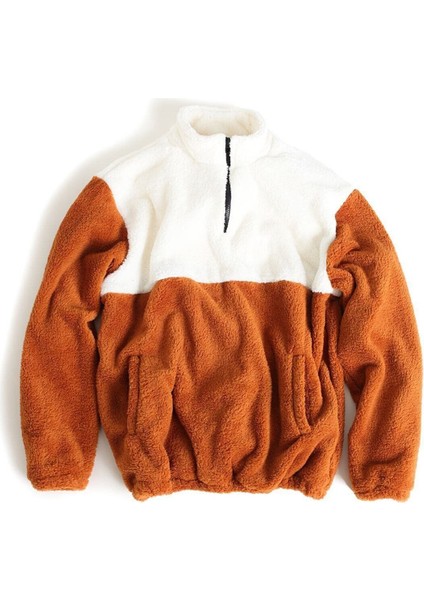 Erkek Oversize Yarım Fermuarlı Pelüş Sweat