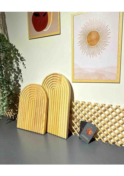 2'li Ahşap Oymalı Yarım Gökkuşağı Dekoratif Sunum Tepsisi modelleri
