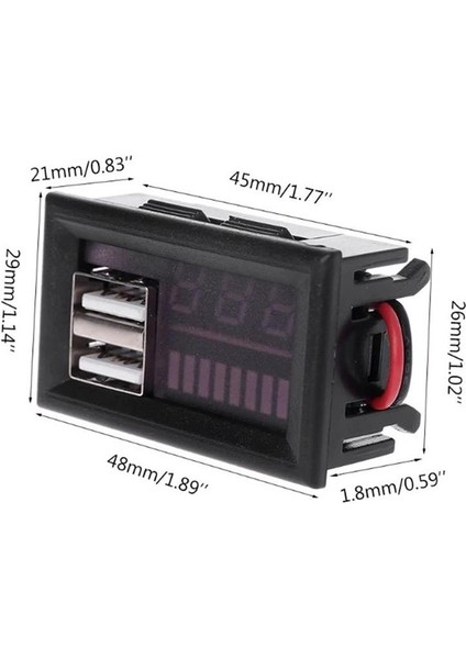 Area Elektronik Kırmızı LED Dijital Ekran Voltmetre USB 5V 2A Çıkış Dc 12V