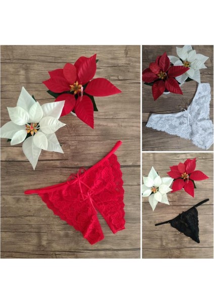 S/m ve M/l Beden 3’lü Siyah Beyaz Kırmızı Dantel Külot 940