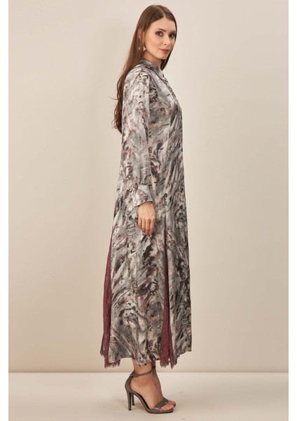 Gömlek Yaka Gri Desenli Elbise modelleri