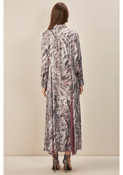 Gömlek Yaka Gri Desenli Elbise fırsatları