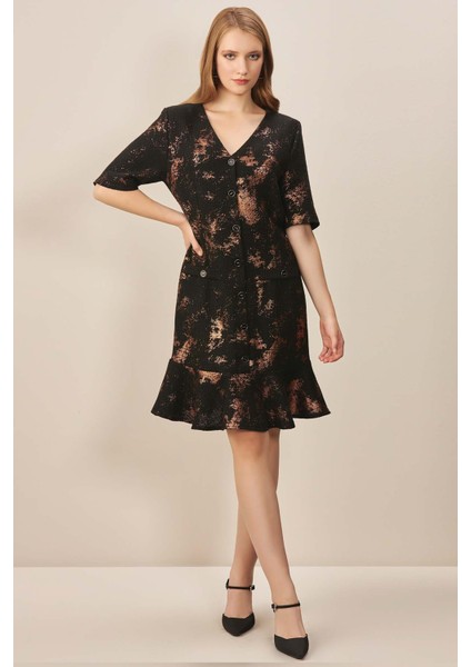 Kısa Kollu Çok Renkli Tüvit Elbise