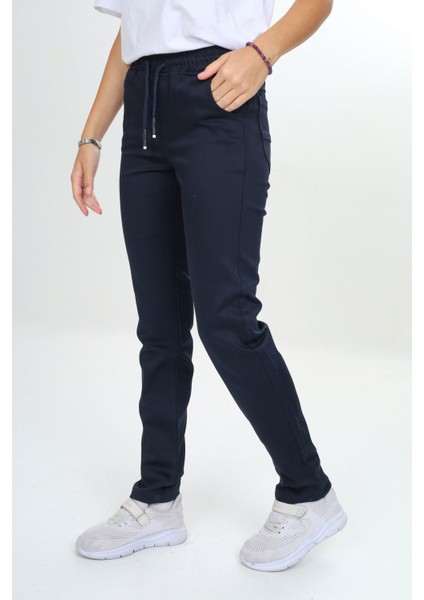 Kız/erkek Çocuk Unisex Pamuklu Gabardin Beli Lastikli Lacivert Okul PANTOLONU-PNT-0023