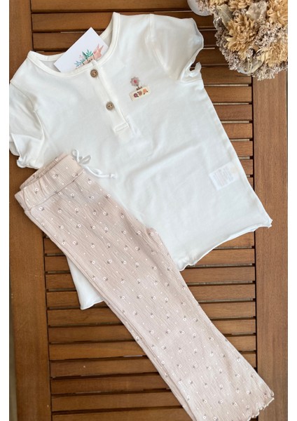 Babyaden Kuş / Çiçek Nakışlı Dizaltı / Ispanyol Paça Taytlı Günlük Pamuklu Kız Çocuk Takım fiyatları