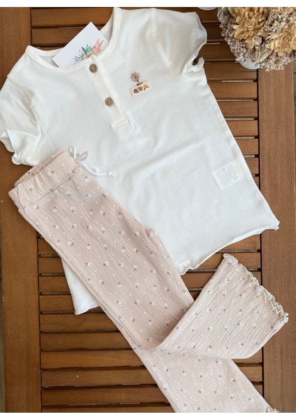 Babyaden Kuş / Çiçek Nakışlı Dizaltı / Ispanyol Paça Taytlı Günlük Pamuklu Kız Çocuk Takım modelleri