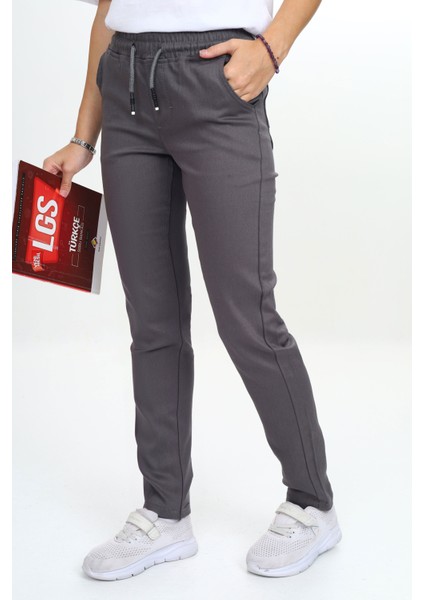 Kız/erkek Çocuk Unisex Pamuklu Gabardin Beli Lastikli Gri Okul PANTOLONU-PNT-0023
