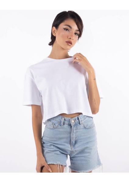 Kadın Pamuk Crop Top - Beyaz