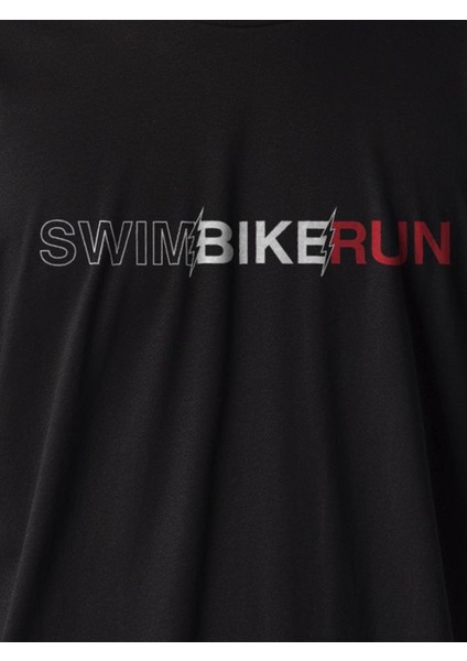 Swim Bike Run Baskılı Siyah Tişört