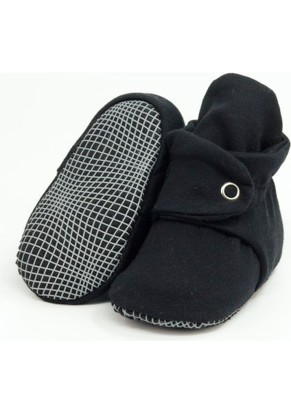 Organik Pamuk Bebek Pandufu, Kaydırmaz Taban, Yenidoğan Patiği, Ev Kreş Ayakkabısı, Siyah