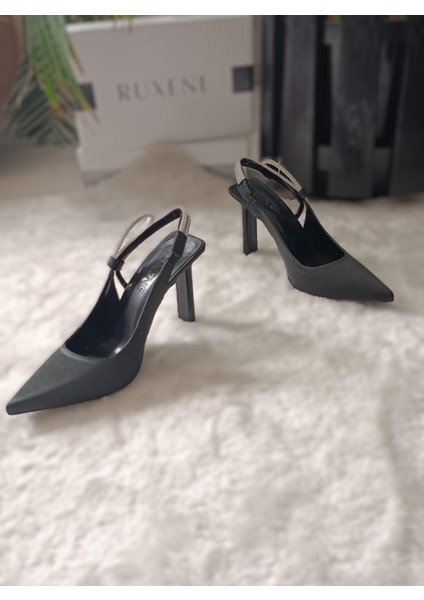 Astra Taş Işleme Detaylı, Sivri Burun, Topuk Dekolteli Saten / Mat Cilt 9,5 cm Stiletto