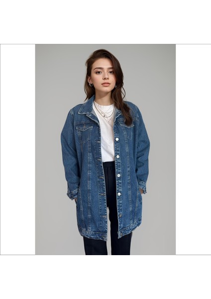 Arkası Baskılı Uzun Kadın Kot Ceket, Mevsimlik Kot Ceket, Kot Mont modelleri