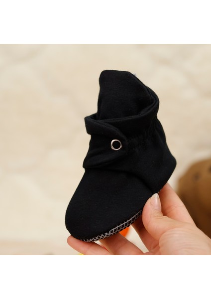 Organik Pamuk Bebek Pandufu, Kaydırmaz Taban, Yenidoğan Patiği, Ev Kreş Ayakkabısı, Siyah fırsatları