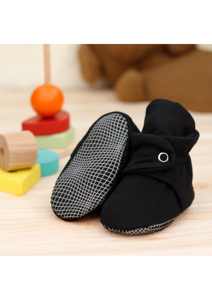 Organik Pamuk Bebek Pandufu, Kaydırmaz Taban, Yenidoğan Patiği, Ev Kreş Ayakkabısı, Siyah