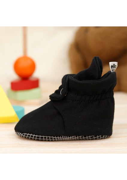 Organik Pamuk Bebek Pandufu, Kaydırmaz Taban, Yenidoğan Patiği, Ev Kreş Ayakkabısı, Siyah