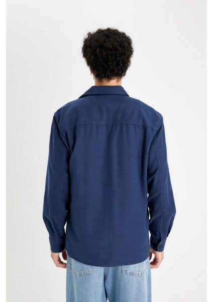 %100 Pamuk Regular Fit Polo Yaka Basic Düz Uzun Kollu Gömlek B2654AX24AU