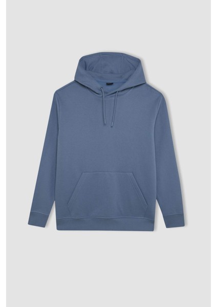 Regular Fit Kapüşonlu Kanguru Cepli İçi Yumuşak Tüylü Basic Düz Sweatshirt X8283AZ24AU