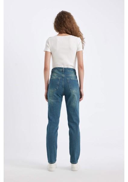 Comfort Mom Yüksek Bel Uzun Jean Yıkamalı Pantolon D4302AX24AU