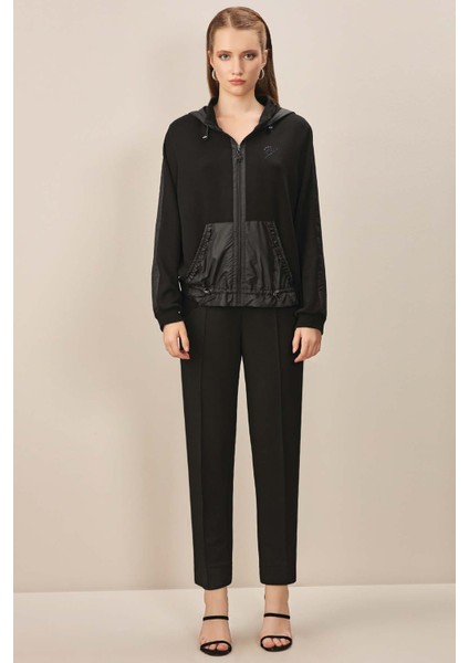 Kapüşonlu Siyah Örme Eşofman Üstü