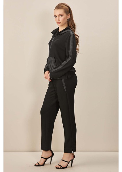 Kapüşonlu Siyah Örme Eşofman Üstü modelleri