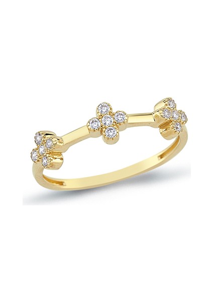 14 Ayar Altın Desenli Taşlı Kadın Yüzük modelleri