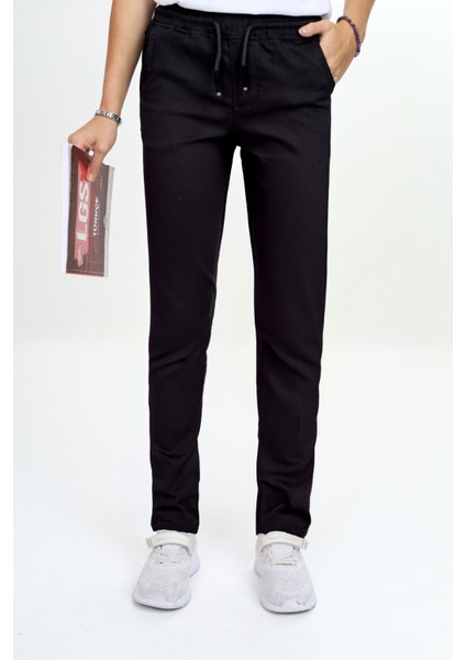 Kız/erkek Çocuk Unisex Pamuklu Gabardin Beli Lastikli Siyah Okul PANTOLONU-PNT-0023 fiyatları