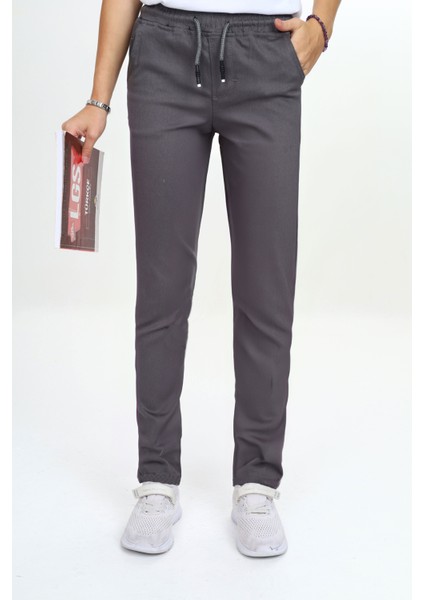 Kız/erkek Çocuk Unisex Pamuklu Gabardin Beli Lastikli Gri Okul PANTOLONU-PNT-0023