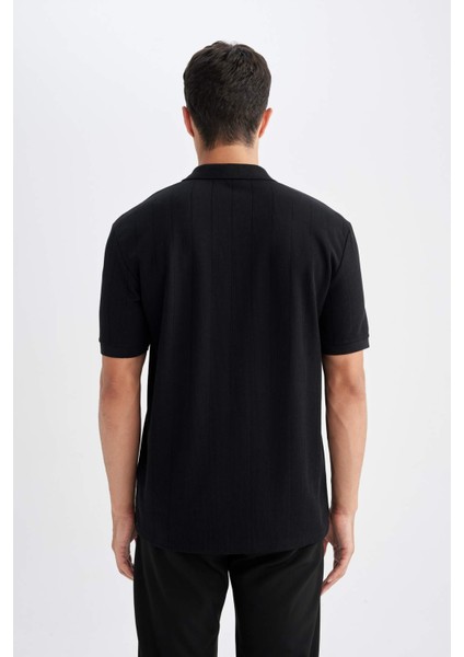 New Regular Fit Polo Yaka Kısa Kollu Siyah Tişört D5996AX24SM