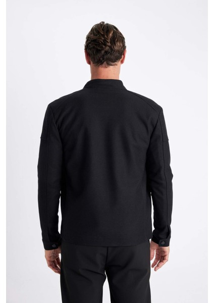 Slim Fit Dar Kesim Dik Yaka Astarlı Fermuarlı Cepli Mevsimlik Baharlık Ceket Mont W2040AZ24AU