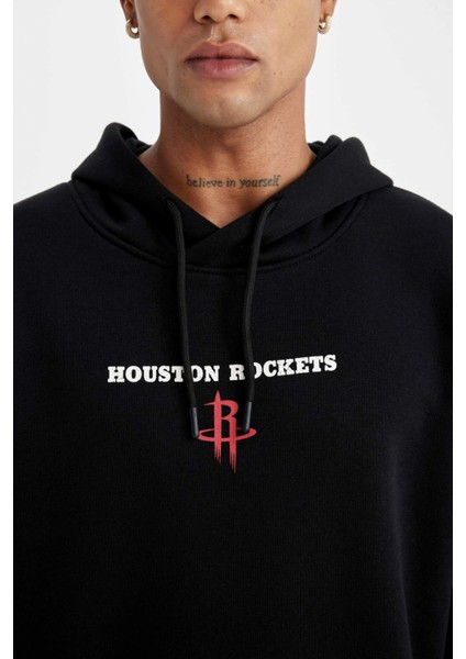 Fit NBA Houston Rockets Comfort Fit Kapüşonlu Kalın Sweatshirt C9276AX24AU