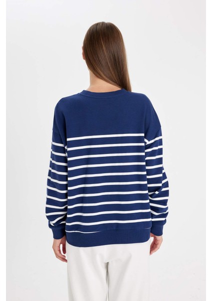 Relax Fit Bisiklet Yaka Çizgili İnce Sweatshirt A9255AX24WN