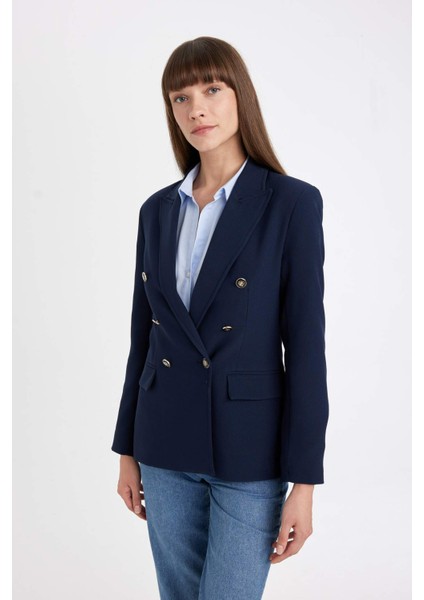 Oversize Fit Geniş Kalıp Gömlek Yaka Düğme Kapamalı Basic Düz Blazer Ceket D3155AX24AU