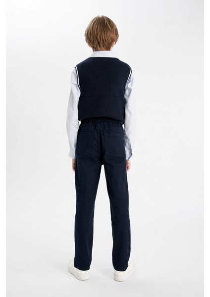 Erkek Çocuk Düz Paça Cepli Lacivert Basic Düz Gabardin Okul Pantolonu U3254A624AU