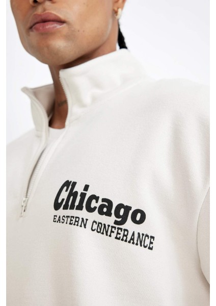 Fit NBA Chicago Bulls Oversize Geniş Kalıp Dik Yaka Fermualı Sweatshirt C9270AX24AU