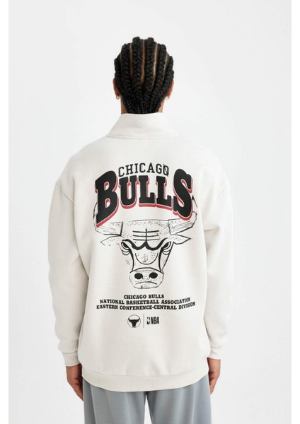 Fit NBA Chicago Bulls Oversize Geniş Kalıp Dik Yaka Fermualı Sweatshirt C9270AX24AU
