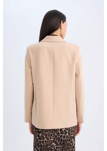 Oversize Geniş Kalıp Ceket Yaka Düğmeli Basic Düz Blazer Ceket D4562AX24AU