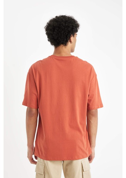 %100 Pamuk Comfort Regular Fit Rahat Kesim Bisiklet Yaka Baskılı Kısa Kollu Tişört C6144AX24AU