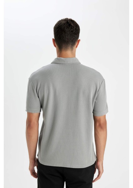 %100 Pamuk Regular Fit Polo Yaka Basic Düz Kısa Kollu Tişört D4814AX24SM