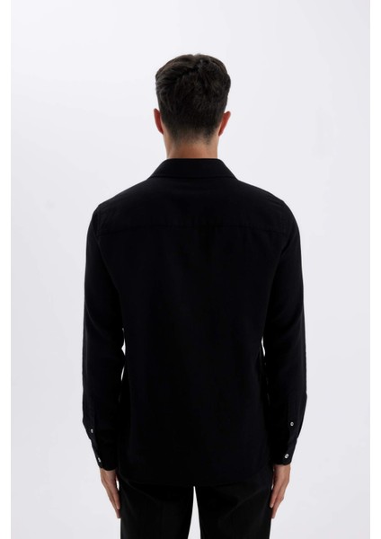 %100 Pamuk Modern Fit Polo Yaka Düz Uzun Kollu Gömlek D1629AX24AU