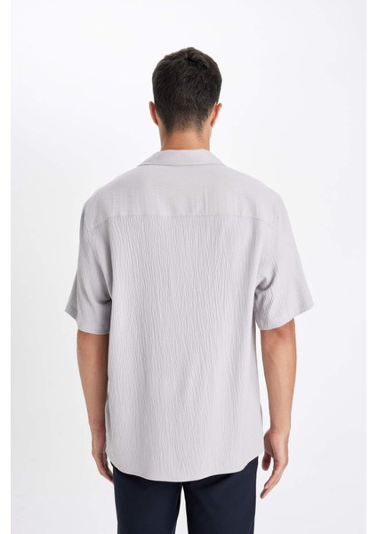 Relax Fit Yazlık Polo Yaka Dokulu Kısa Kollu Gömlek C4117AX24SM