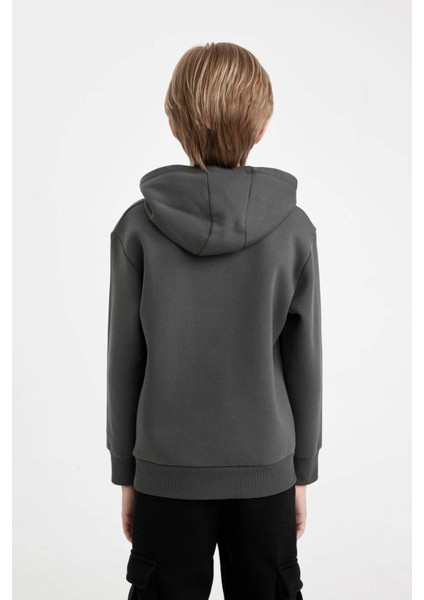 Erkek Çocuk Cepli Yazı Baskılı Kapüşonlu Okul Sweatshirt C7567A824WN
