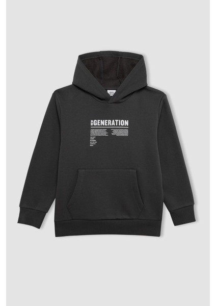 Erkek Çocuk Cepli Yazı Baskılı Kapüşonlu Okul Sweatshirt C7567A824WN