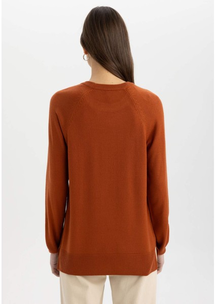 Regular Fit Yumuşak Dokulu Bisiklet Yaka Reglan Kol Basic Düz Triko Kazak I6913AZ24WN