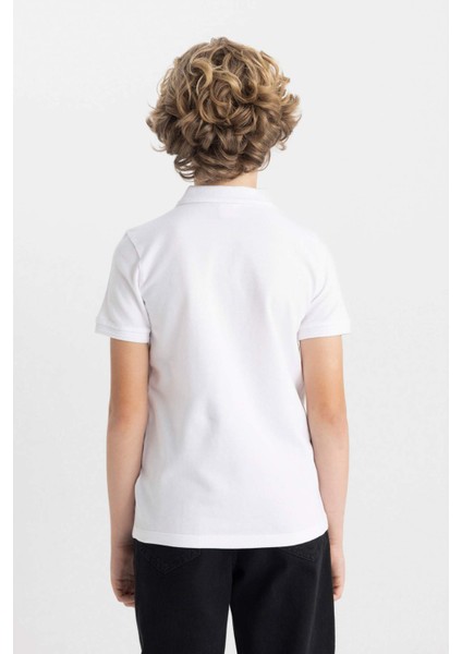 Erkek Çocuk Polo Yaka Basic Düz Pike Kısa Kollu Beyaz Okul Tişörtü K1689A624AU