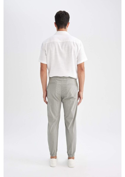 %100 Pamuk Yazlık Jogger Pantolon Basic Düz Beli Bağcıklı Cepli Lastikli Paça D7782AX24AU